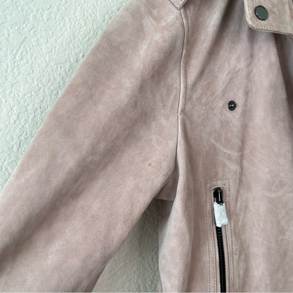 NEW All Saints Ayra Suede Biker jacket in pink size 6 - Picture 3 of 12